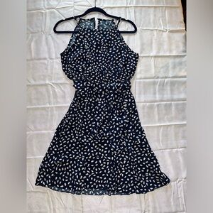 Dark Navy Halter spaghetti strap print dress